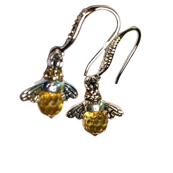 Honeybee Earrings with Faceted Gold CZ Gemstones - Super Cute! - Picture 4 of 5